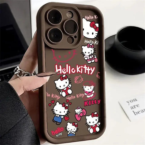 Sanrio Hello Kitty Pattern Silicone Phone Case For iPhone 11 12 13 14 15 Pro Max XS XR X 7 8 Plus SE 2020 2022 Shockproof Cover - Browsglamour