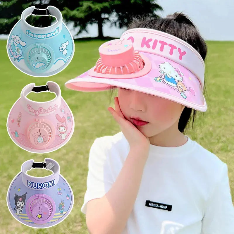 Sanrio Kuromi little girl summer outdoor with fan sun hat Browsglamour