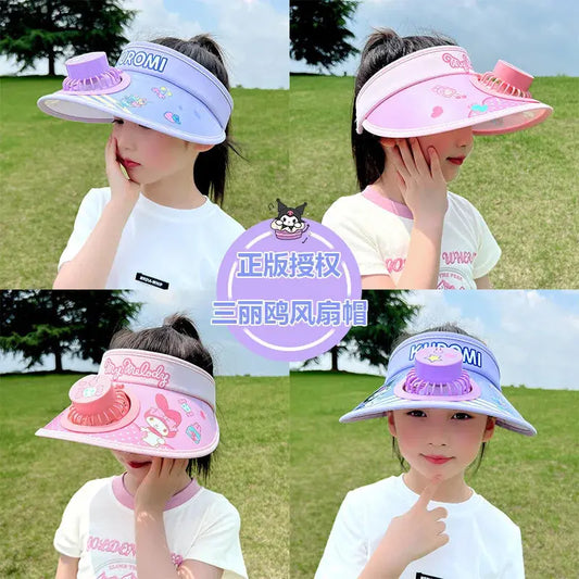 Sanrio Kuromi little girl summer outdoor with fan sun hat Browsglamour