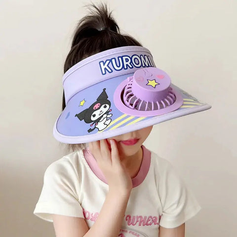 Sanrio Kuromi little girl summer outdoor with fan sun hat - Browsglamour