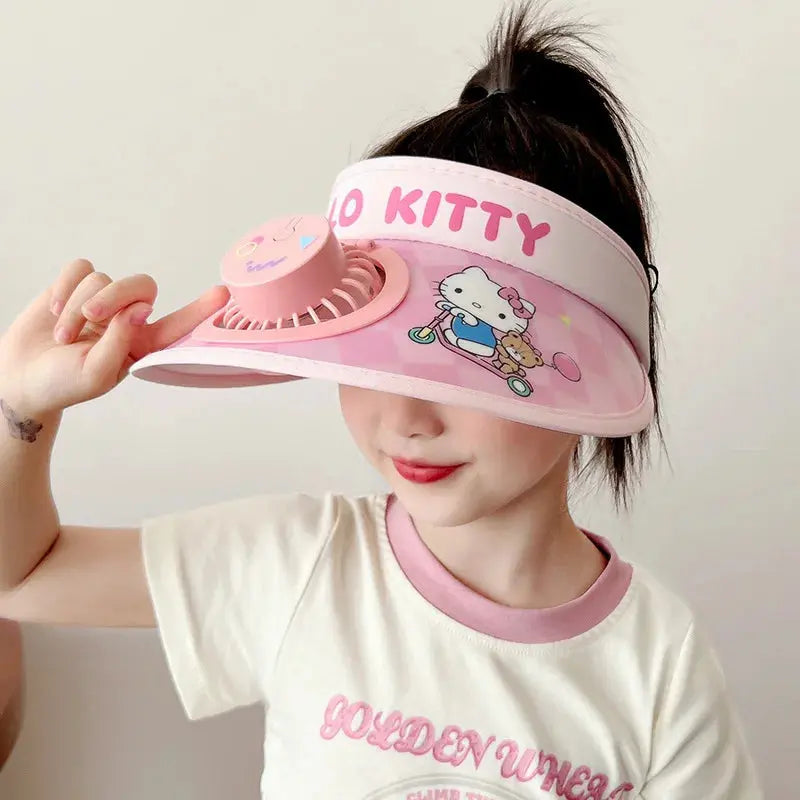 Sanrio Kuromi little girl summer outdoor with fan sun hat - Browsglamour