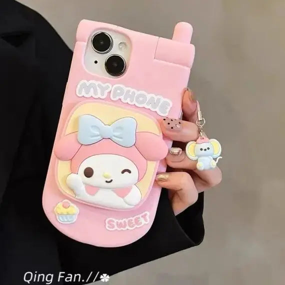 Sanrios Hellokittys Cinnamoroll Cellphone Model Flip Mirror Phone Case for Iphone 15 14 13 12 11 Pro Max Shockproof Back Cover - Browsglamour