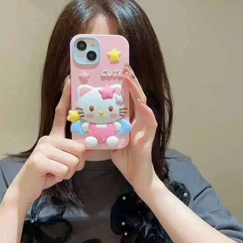 Sanrios Hellokittys Cinnamoroll Cellphone Model Flip Mirror Phone Case for Iphone 15 14 13 12 11 Pro Max Shockproof Back Cover - Browsglamour