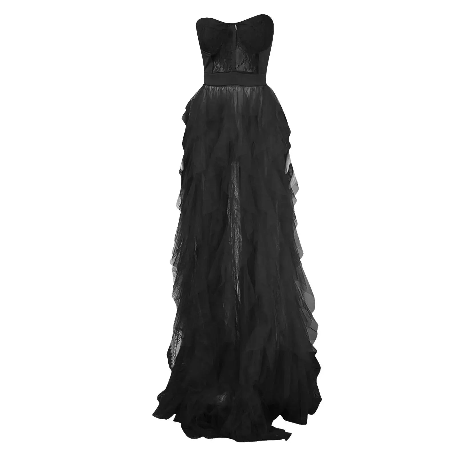 See Through Lace Mesh Corset Maxi Dress - Browsglamour