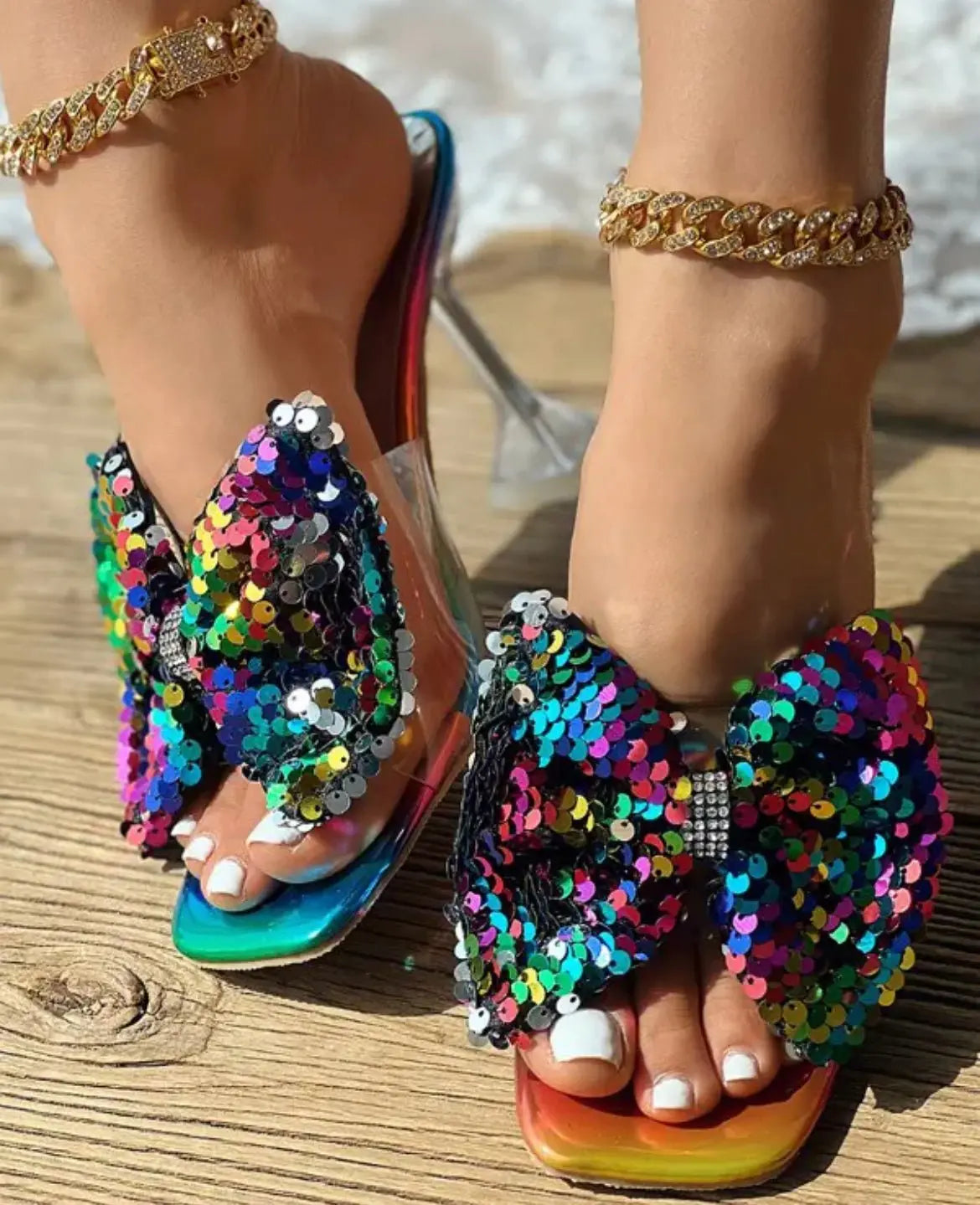 Sequin Bowknot Design Heels - Browsglamour