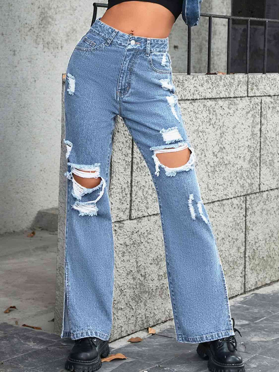 Sliced Up Slit Jeans - Browsglamour