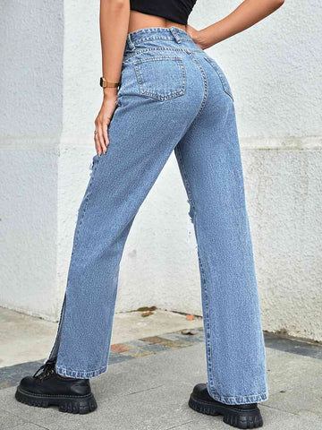 Sliced Up Slit Jeans - Browsglamour