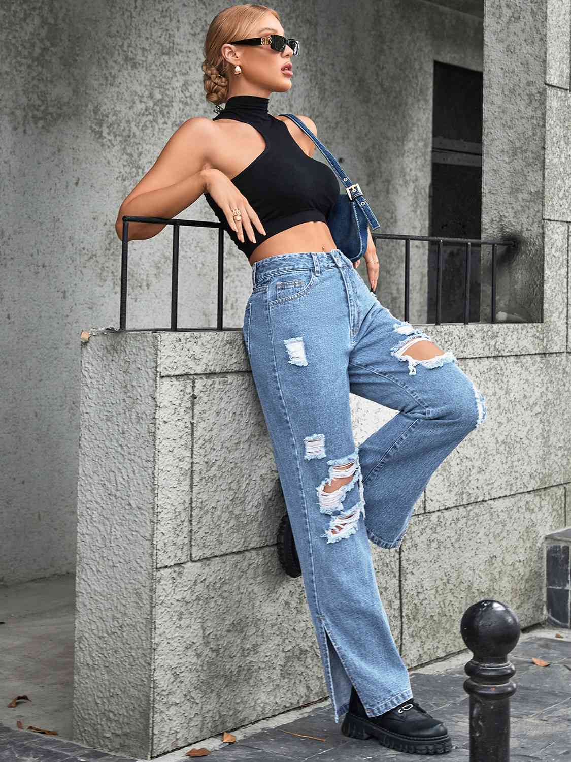 Sliced Up Slit Jeans - Browsglamour