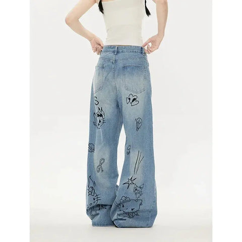 Sweet Casual High Waist Hello Kitty Baggy Straight Jeans Browsglamour