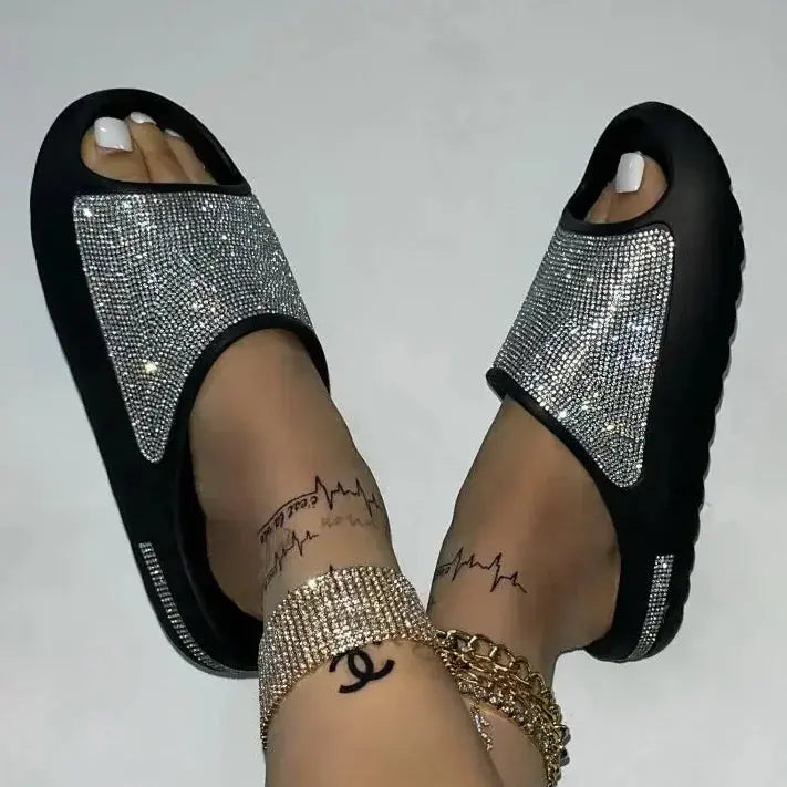 Thin flash thick bottom Diamond Face Slip on Sandals Browsglamour