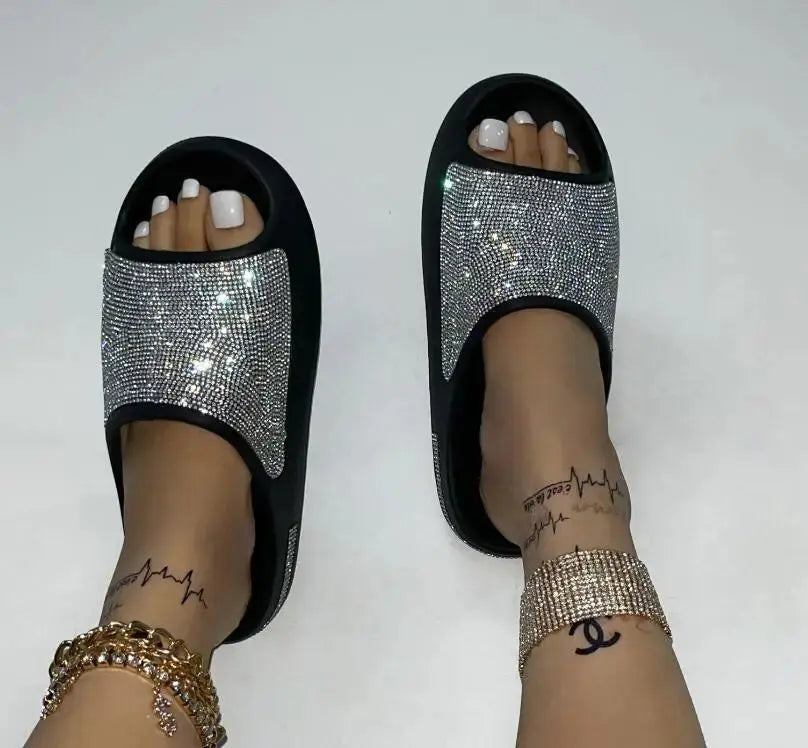 Thin flash thick bottom Diamond Face Slip on Sandals Browsglamour