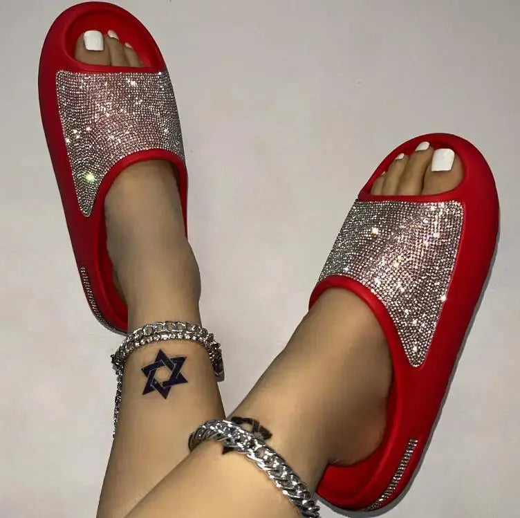 Thin flash thick bottom Diamond Face Slip on Sandals Browsglamour