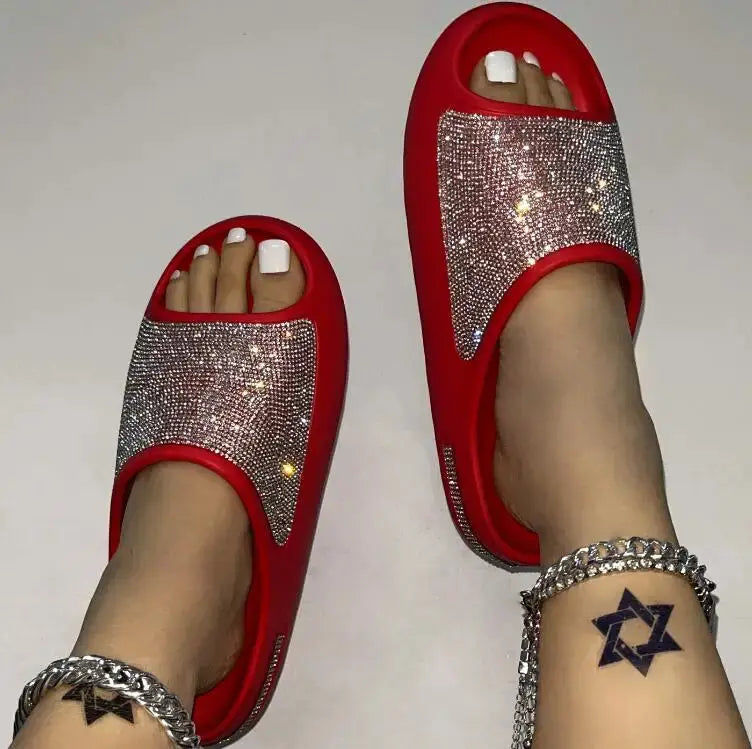 Thin flash thick bottom Diamond Face Slip on Sandals Browsglamour