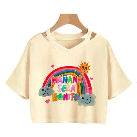 Tomorrow Will Be Nice Graphic T-shirt Karol G Heart Crop Tops Women Manana Sera Bonito Cropped Tee Shirts - Browsglamour