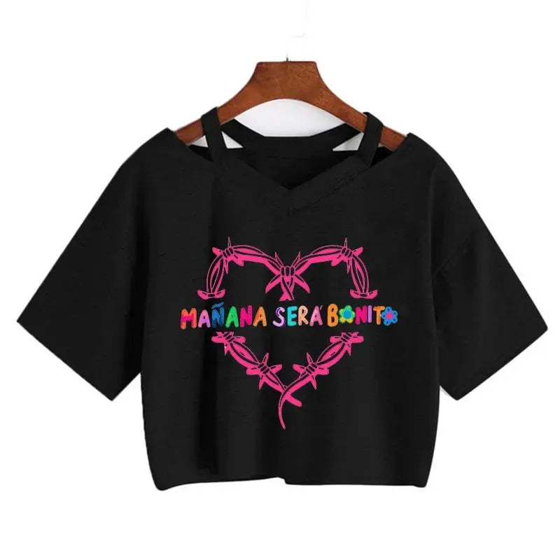 Tomorrow Will Be Nice Graphic T-shirt Karol G Heart Crop Tops Women Manana Sera Bonito Cropped Tee Shirts - Browsglamour