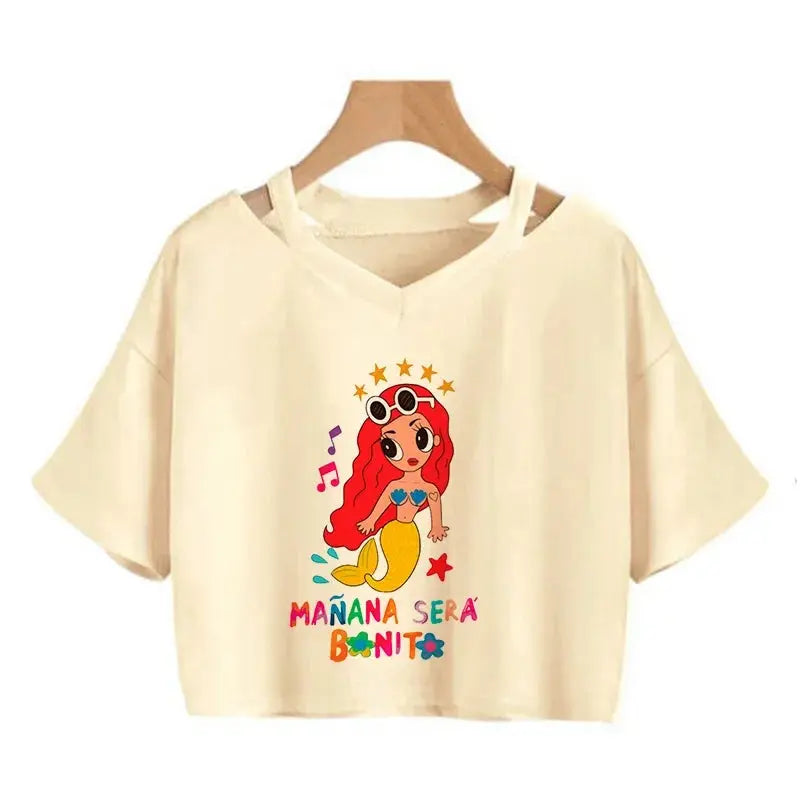 Tomorrow Will Be Nice Graphic T-shirt Karol G Heart Crop Tops Women Manana Sera Bonito Cropped Tee Shirts - Browsglamour