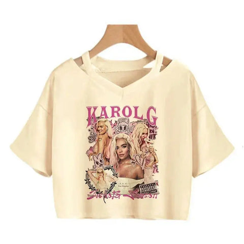 Tomorrow Will Be Nice Graphic T-shirt Karol G Heart Crop Tops Women Manana Sera Bonito Cropped Tee Shirts - Browsglamour