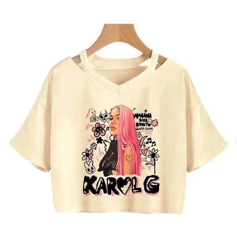 Tomorrow Will Be Nice Graphic T-shirt Karol G Heart Crop Tops Women Manana Sera Bonito Cropped Tee Shirts - Browsglamour