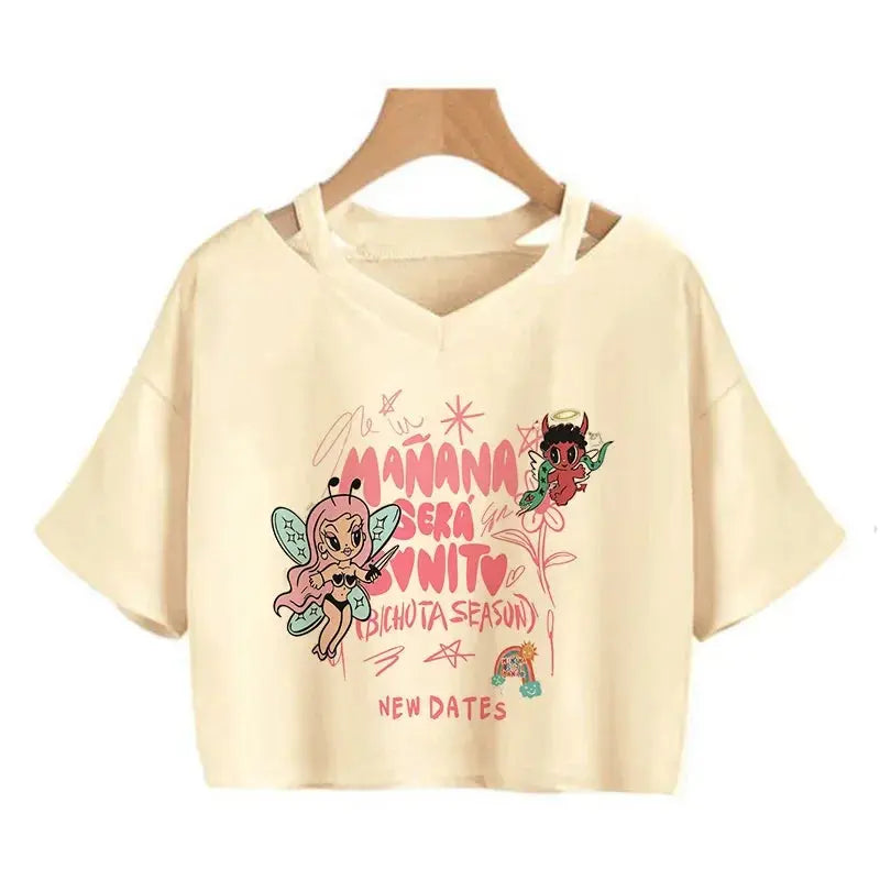 Tomorrow Will Be Nice Graphic T-shirt Karol G Heart Crop Tops Women Manana Sera Bonito Cropped Tee Shirts - Browsglamour