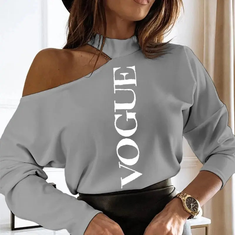 Vogue Shoulder O Neck Pullover Tops - Browsglamour