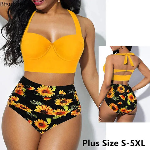 Women High Waisted Floral Sexy Push Up Bikini Set Swimsuit - Browsglamour