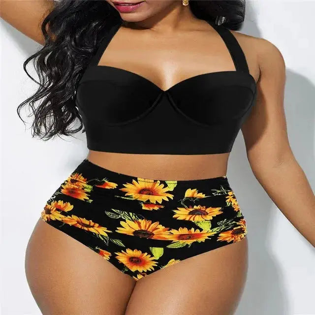 Women High Waisted Floral Sexy Push Up Bikini Set Swimsuit - Browsglamour