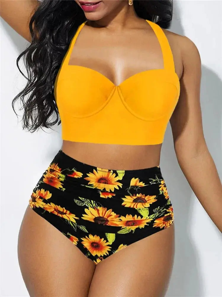 Women High Waisted Floral Sexy Push Up Bikini Set Swimsuit - Browsglamour