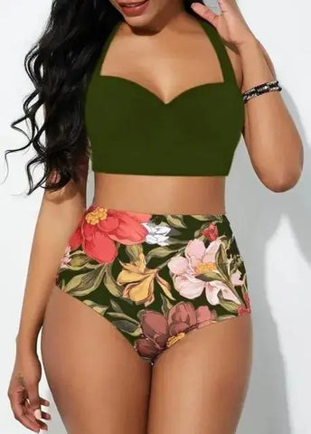 Women High Waisted Floral Sexy Push Up Bikini Set Swimsuit - Browsglamour