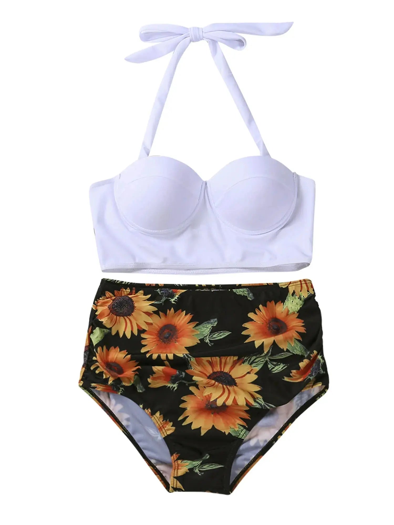 Women Push Up Bikini Set Summer Sexy Slim Flower Print Female High Waist Swimming Suits - Browsglamour