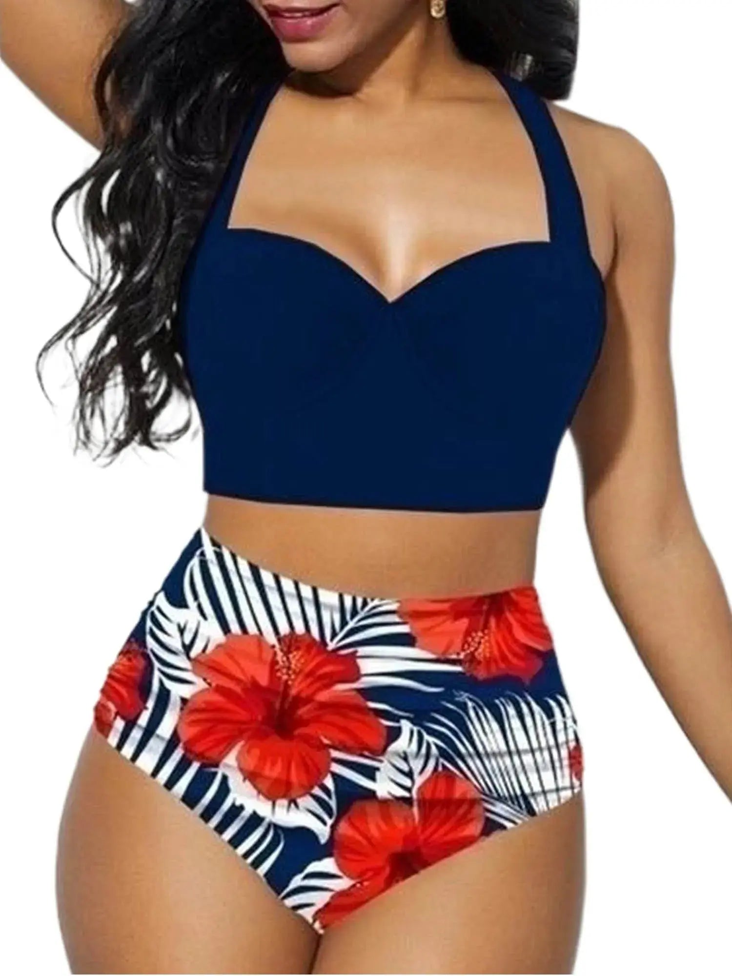 Women Push Up Bikini Set Summer Sexy Slim Flower Print Female High Waist Swimming Suits - Browsglamour