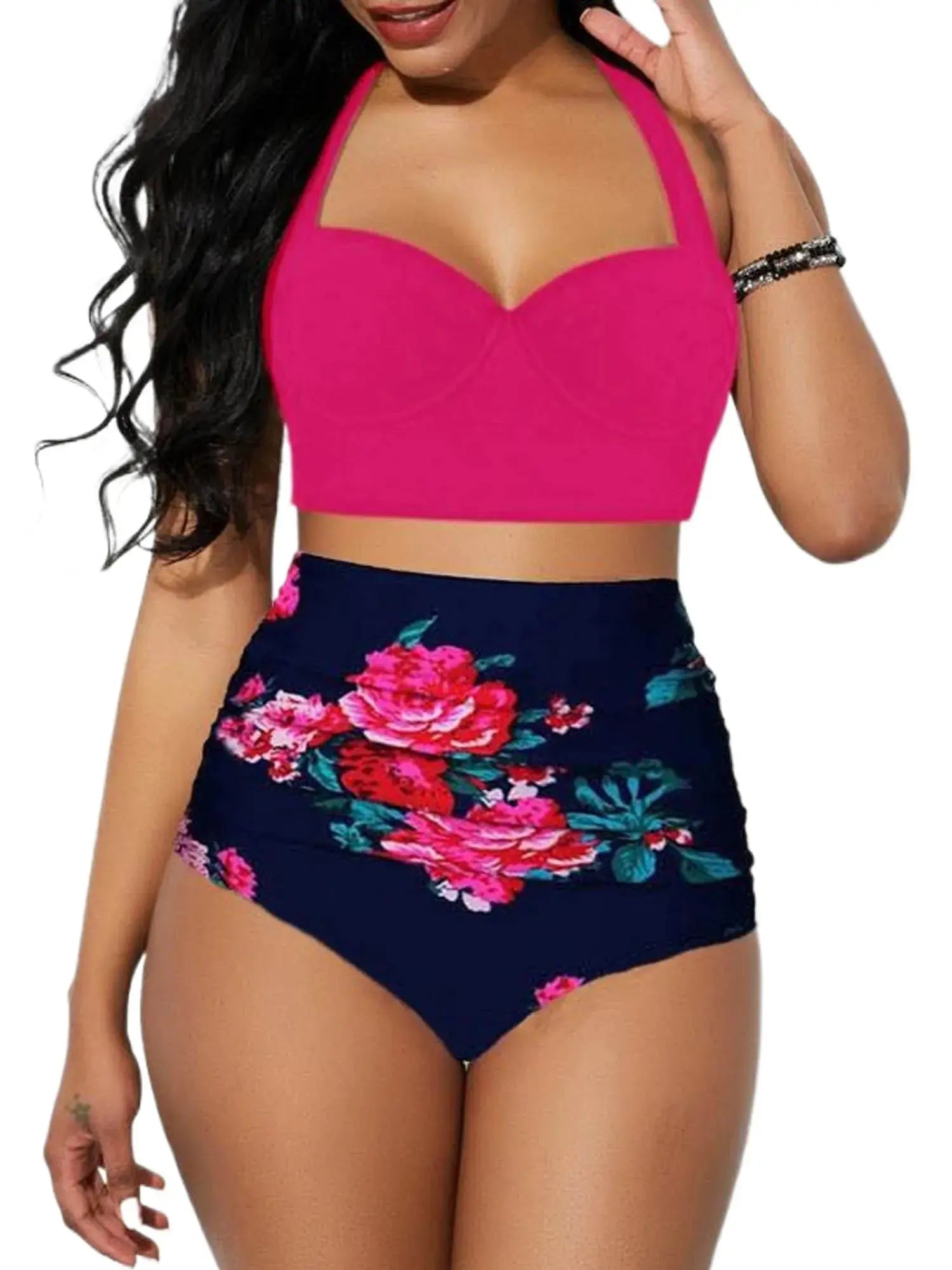 Women Push Up Bikini Set Summer Sexy Slim Flower Print Female High Waist Swimming Suits - Browsglamour