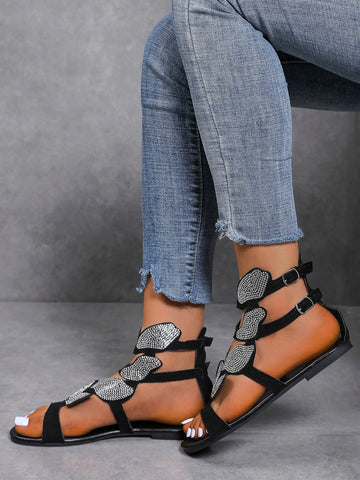 Women Rhinestone Butterfly Gladiator Sandals - Browsglamour