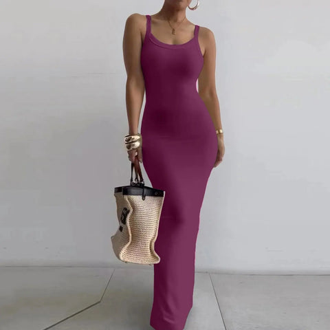 Women Streetwear Sleeveless Backless Solid Spaghetti Strap Bodycon Casual Clubwear Elegant Beach Party Dresses - Browsglamour