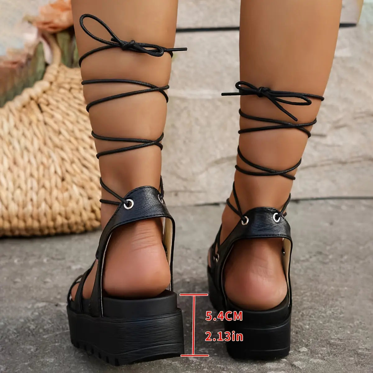 Women's Strappy Sandals, Fashion Solid Color Lace Up Platform Shoes, Summer Outdoor Beach Vacation Sandals Browsglamour