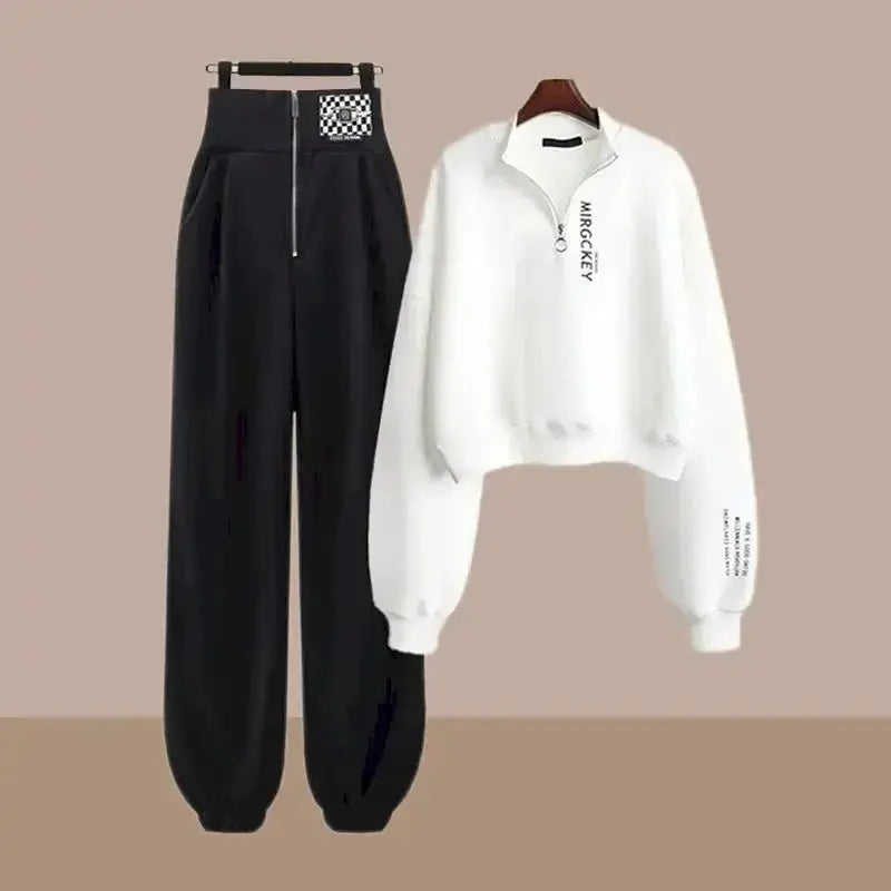 Y2k Streetwear Hoodies+Casual Sweatpants Suit Women 2023Autumn Zipper Pullovers Sweatshirts Harajuku Two Piece Sets Kpop Clothes - Browsglamour