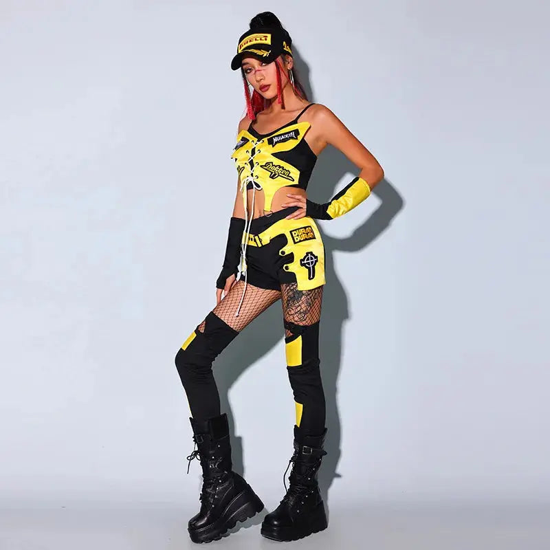 Yellow and Black Dance Rave Party Outfit - Browsglamour