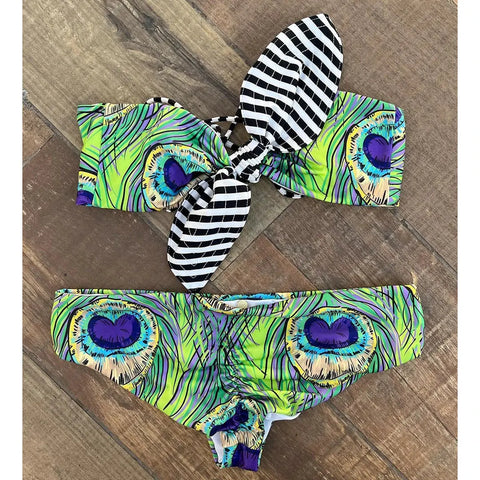 The Tropics Tropical Print Bikinis Womens' High Waist Bow Top Bathing Suit and/or Matching Skirt - Browsglamour